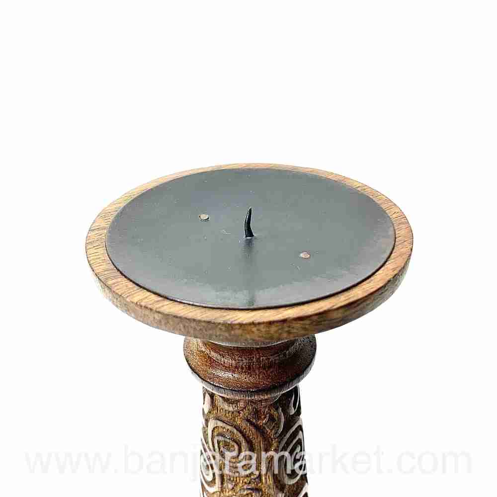 Banjara Market | Carved Wooden Candle Stands (Set of 2)(SMALL)