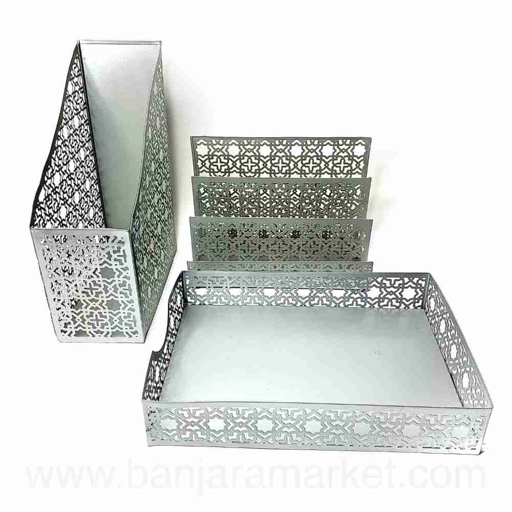 Banjara Market | Silver Metallic Organizers (Set of 3)