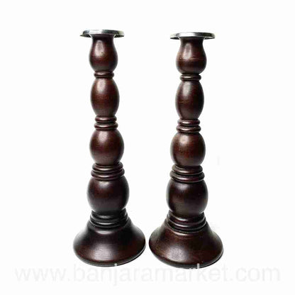 Banjara Market | Dark Brown Candle Stands (Set of 2)