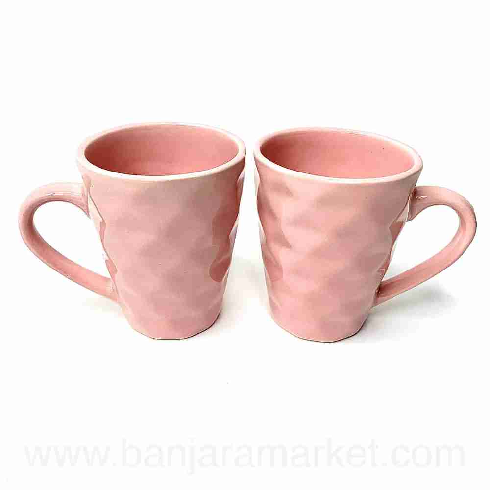 Banjara Market | Pink-Peach (Diamond) Mugs (Set of 2)