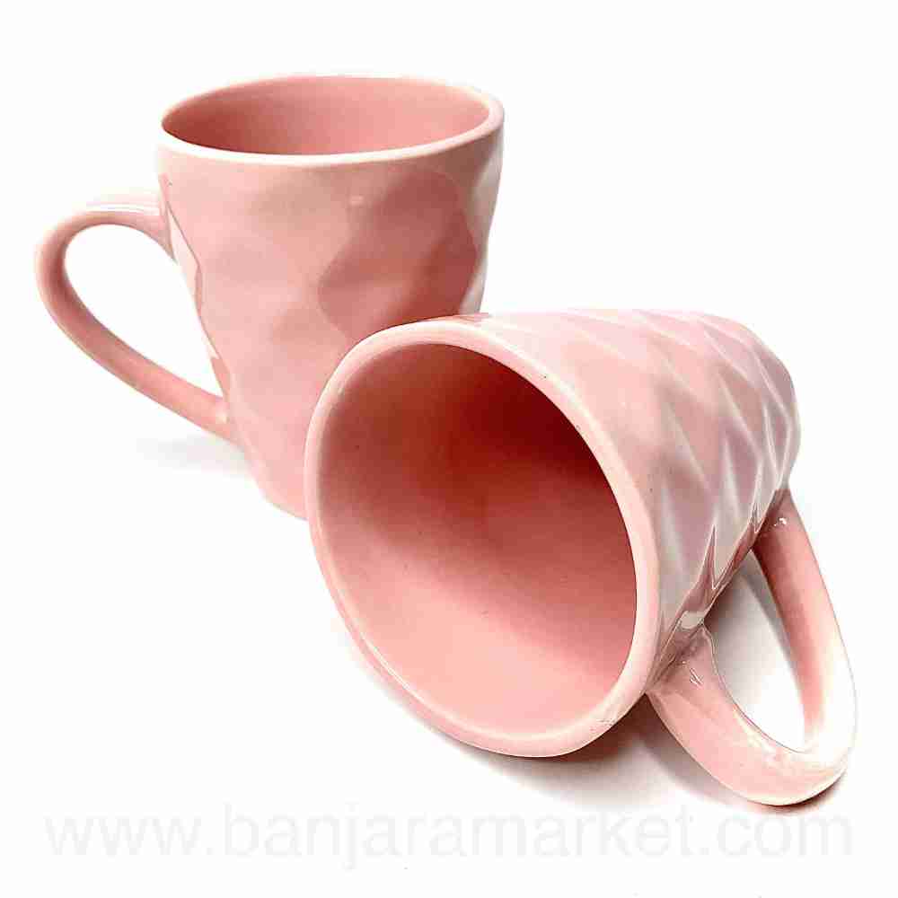 Banjara Market | Pink-Peach (Diamond) Mugs (Set of 2)