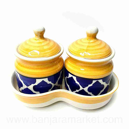 Banjara Market | Yellow-Blue Moroccan Pickle Jars (Set of 2)