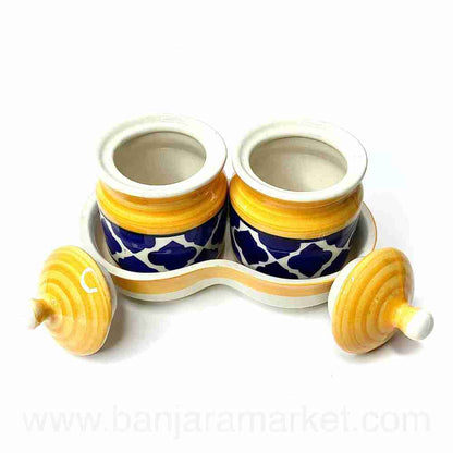 Banjara Market | Yellow-Blue Moroccan Pickle Jars (Set of 2)