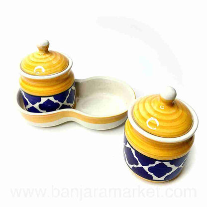 Banjara Market | Yellow-Blue Moroccan Pickle Jars (Set of 2)