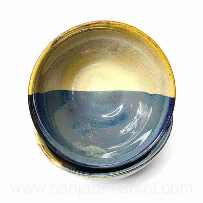 Banjara Market | Blue-Mustard Dual Tone Big Serving Bowls (Set of 2)