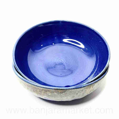 Banjara Market | Big Blue Flat Bowls with silver Dripping (Set of 2)