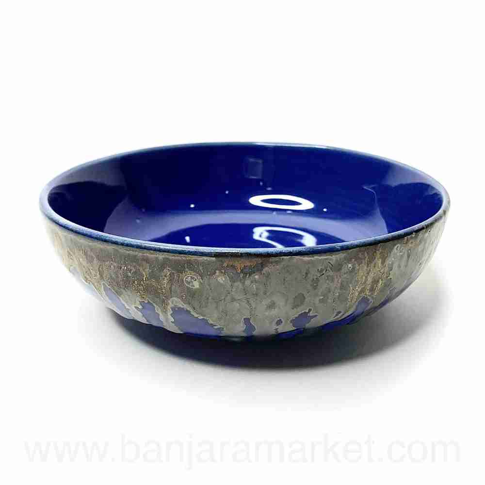 Banjara Market | Big Blue Flat Bowls with silver Dripping (Set of 2)