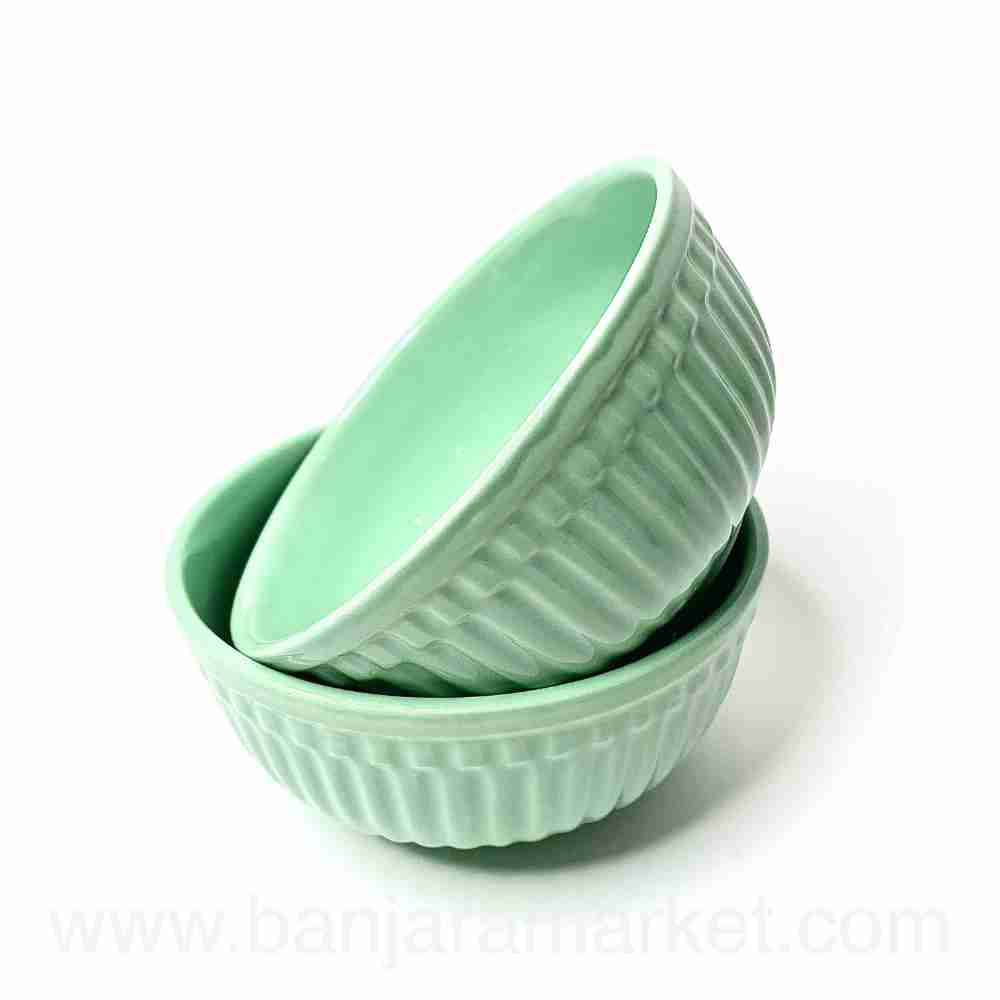 Banjara Market | Sea-Green (Linear) Soup Bowls (Set of 2)