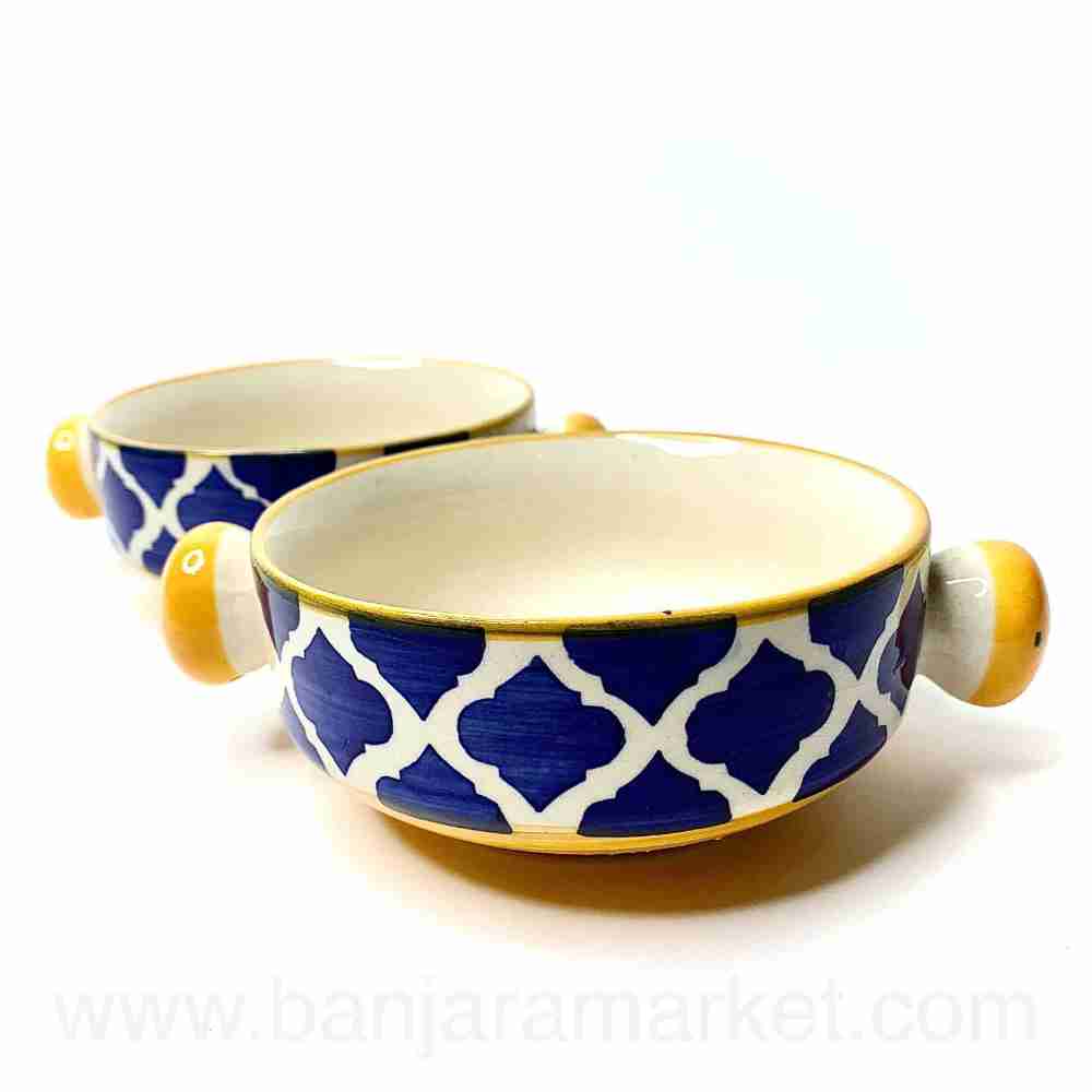 Banjara Market | Yellow-Blue Mughal Soup Bowls (Set of 2)