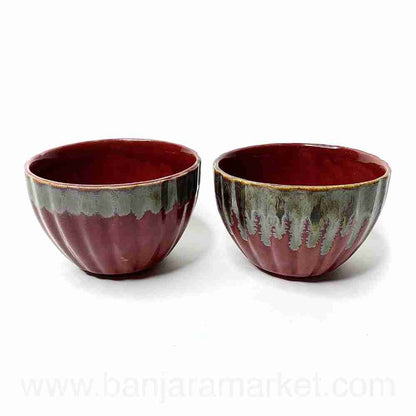 Banjara Market | Maroon Bowls with Dripping Silver (Set of 2)