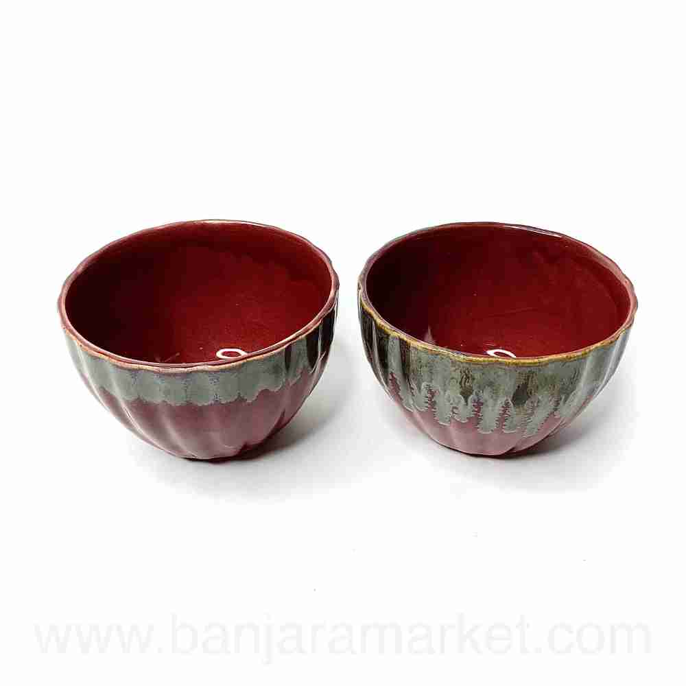 Banjara Market | Maroon Bowls with Dripping Silver (Set of 2)