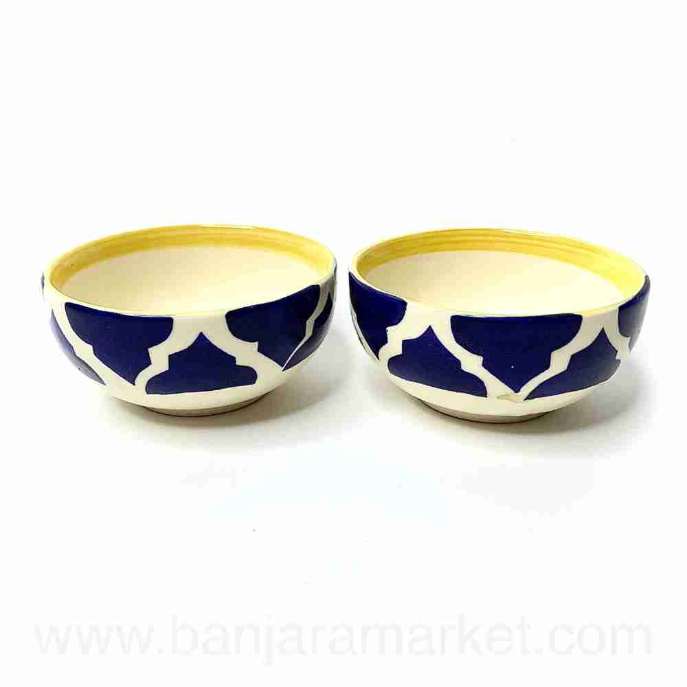 Banjara Market | Yellow-Line Blue Moroccan Small Bowls (Set of 2)