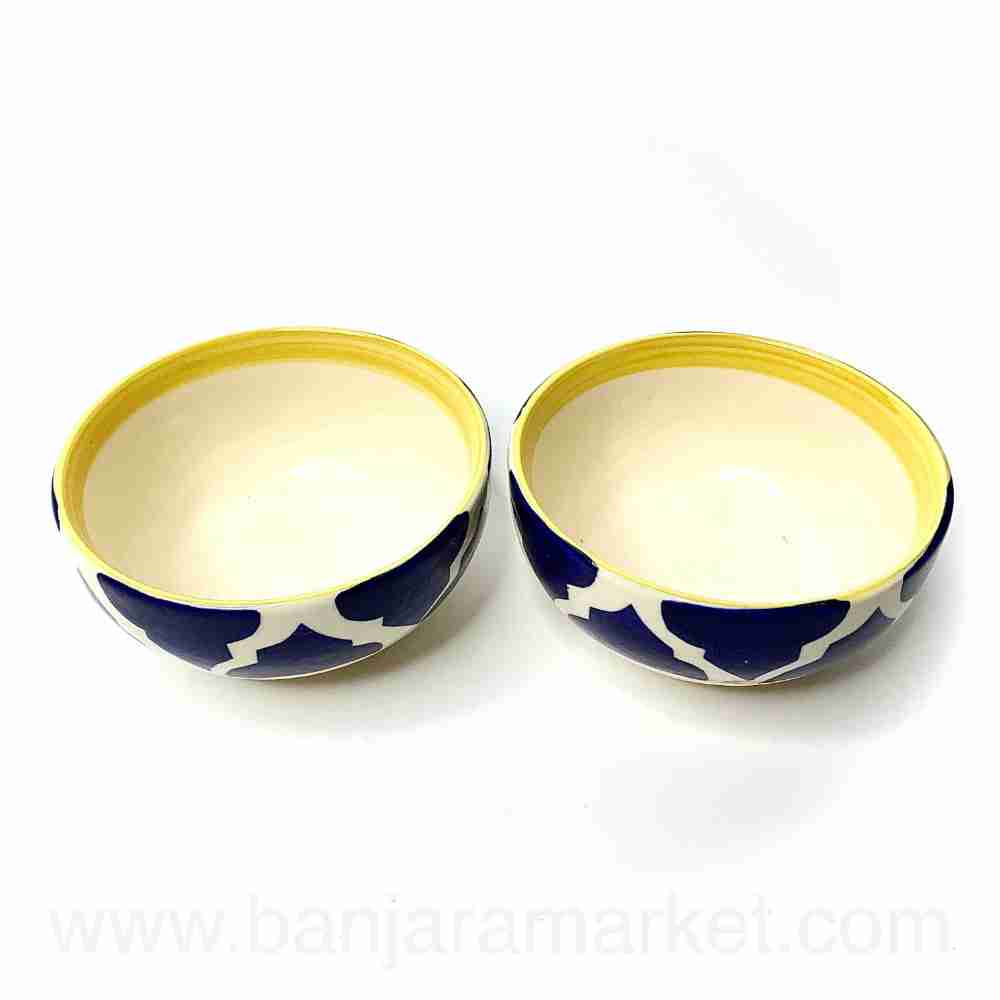 Banjara Market | Yellow-Line Blue Moroccan Small Bowls (Set of 2)