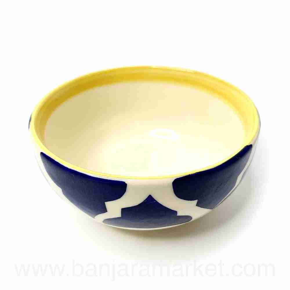 Banjara Market | Yellow-Line Blue Moroccan Small Bowls (Set of 2)