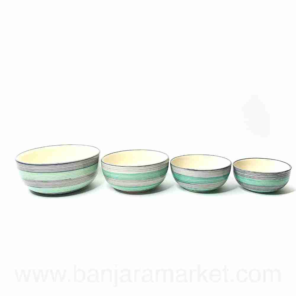 Banjara Market | Blue-Grey Rings Serving Bowls (Set of 4)