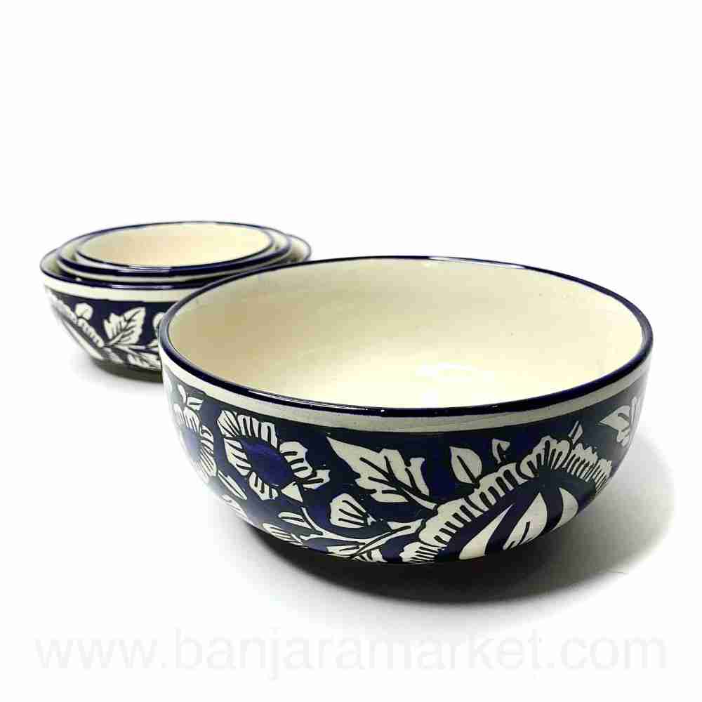 Banjara Market | Blue Mughal Print Bowls (Set of 4)