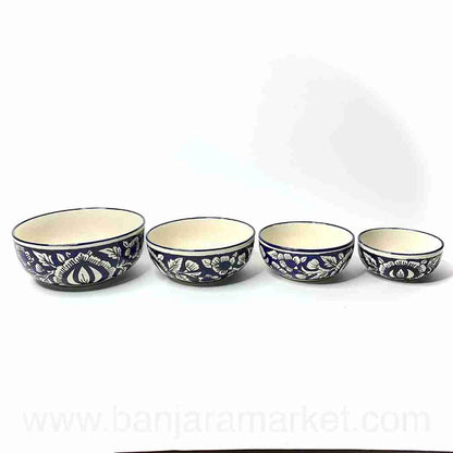 Banjara Market | Blue Mughal Print Bowls (Set of 4)