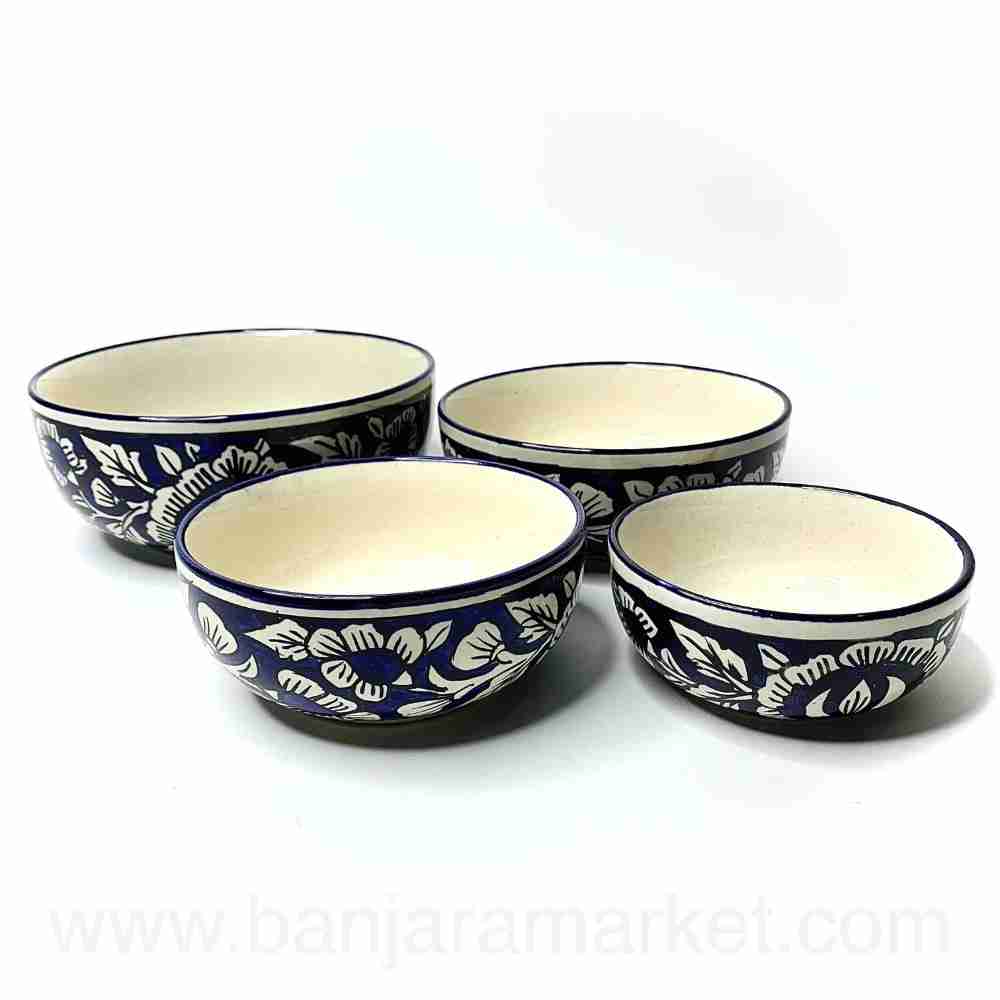 Banjara Market | Blue Mughal Print Bowls (Set of 4)