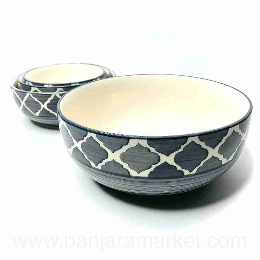 Banjara Market | Grey Moroccan Serving Bowls (Set of 3)