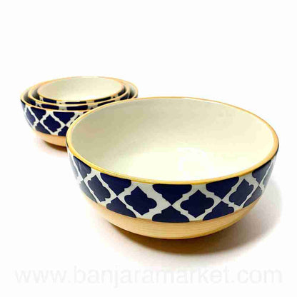 Banjara Market | Yellow-Blue Mughal Print Serving Bowls (Set of 4)