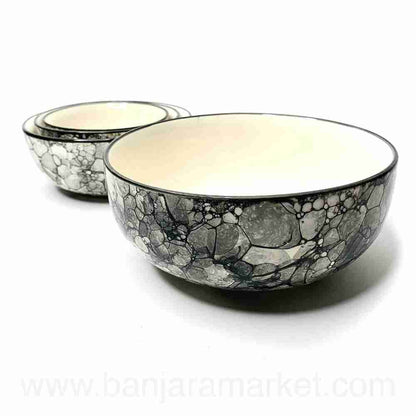 Banjara Market | Grey Bubble Print Serving Bowls (Set of 4)