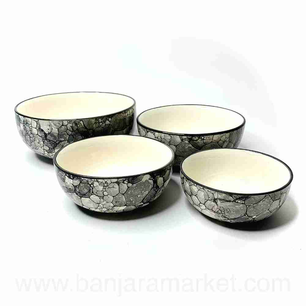 Banjara Market | Grey Bubble Print Serving Bowls (Set of 4)