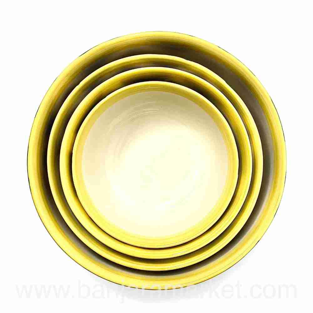 Banjara Market | Yellow-Border Blue Moroccan Bowls (Set of 4)