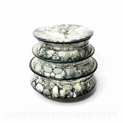 Banjara Market | Grey Bubble Print Degchi (Set of 3)