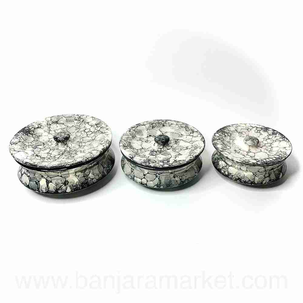 Banjara Market | Grey Bubble Print Degchi (Set of 3)