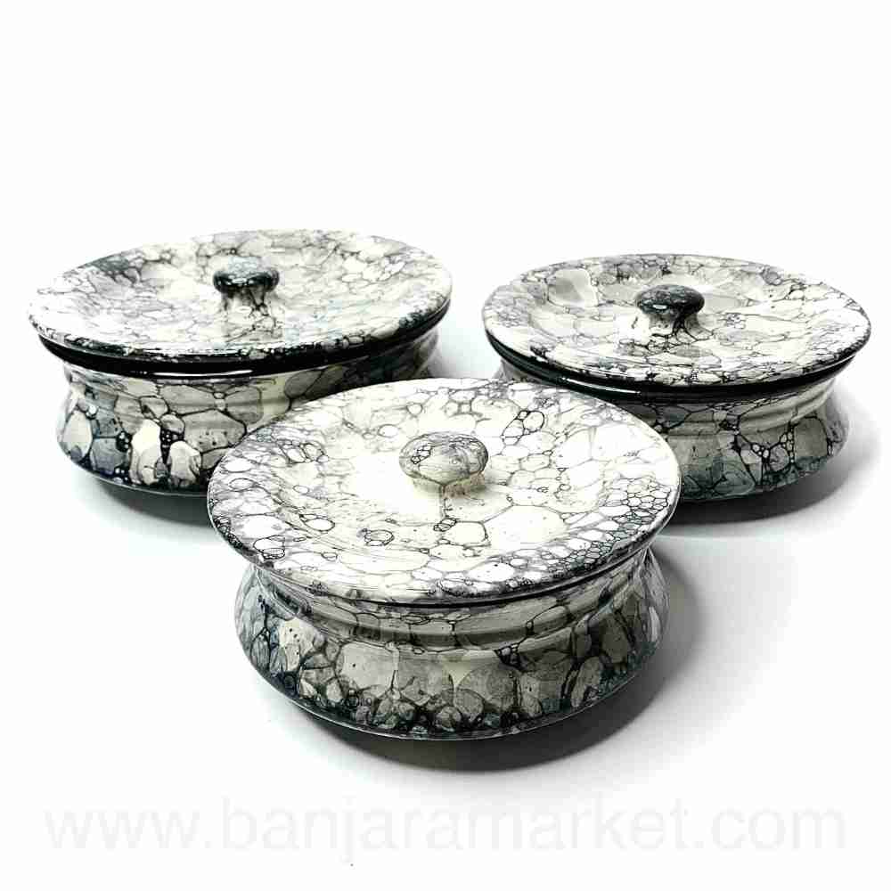 Banjara Market | Grey Bubble Print Degchi (Set of 3)