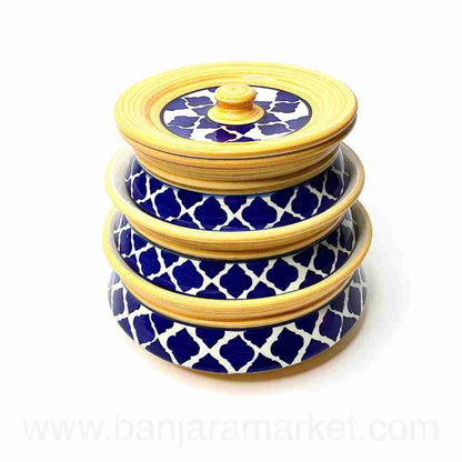 Banjara Market | Yellow-Blue Moroccan Degchi (Set of 3)