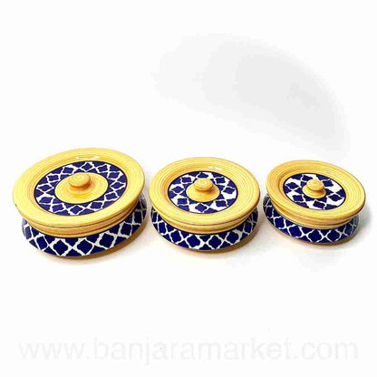 Banjara Market | Yellow-Blue Moroccan Degchi (Set of 3)