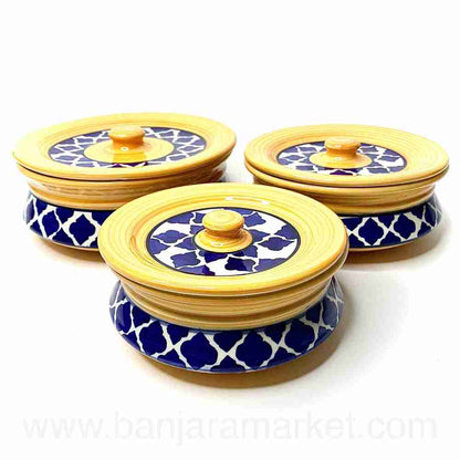 Banjara Market | Yellow-Blue Moroccan Degchi (Set of 3)