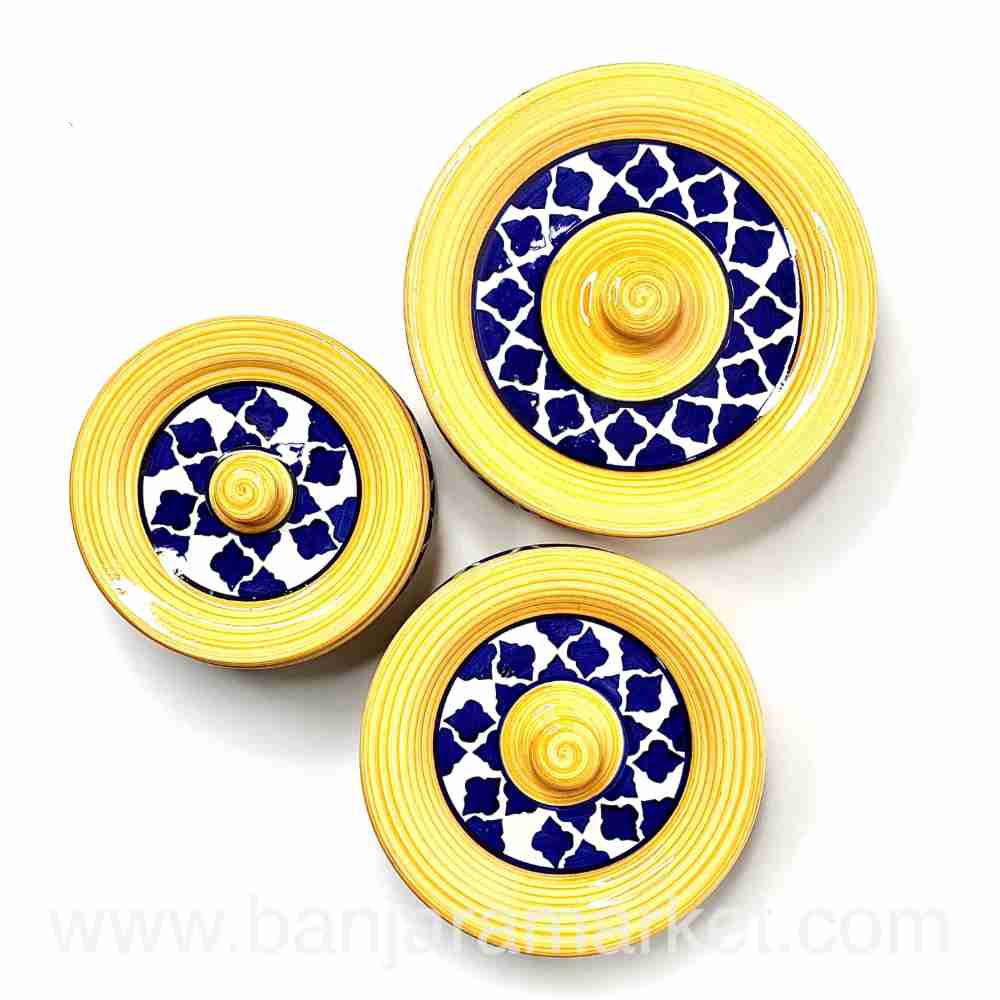 Banjara Market | Yellow-Blue Moroccan Degchi (Set of 3)