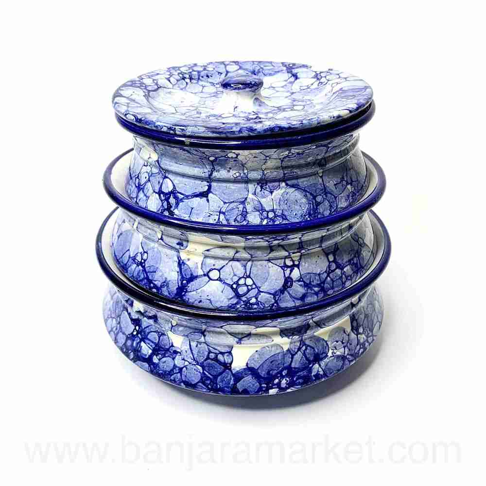 Banjara Market | Blue Bubble Print Degchi (Set of 3)