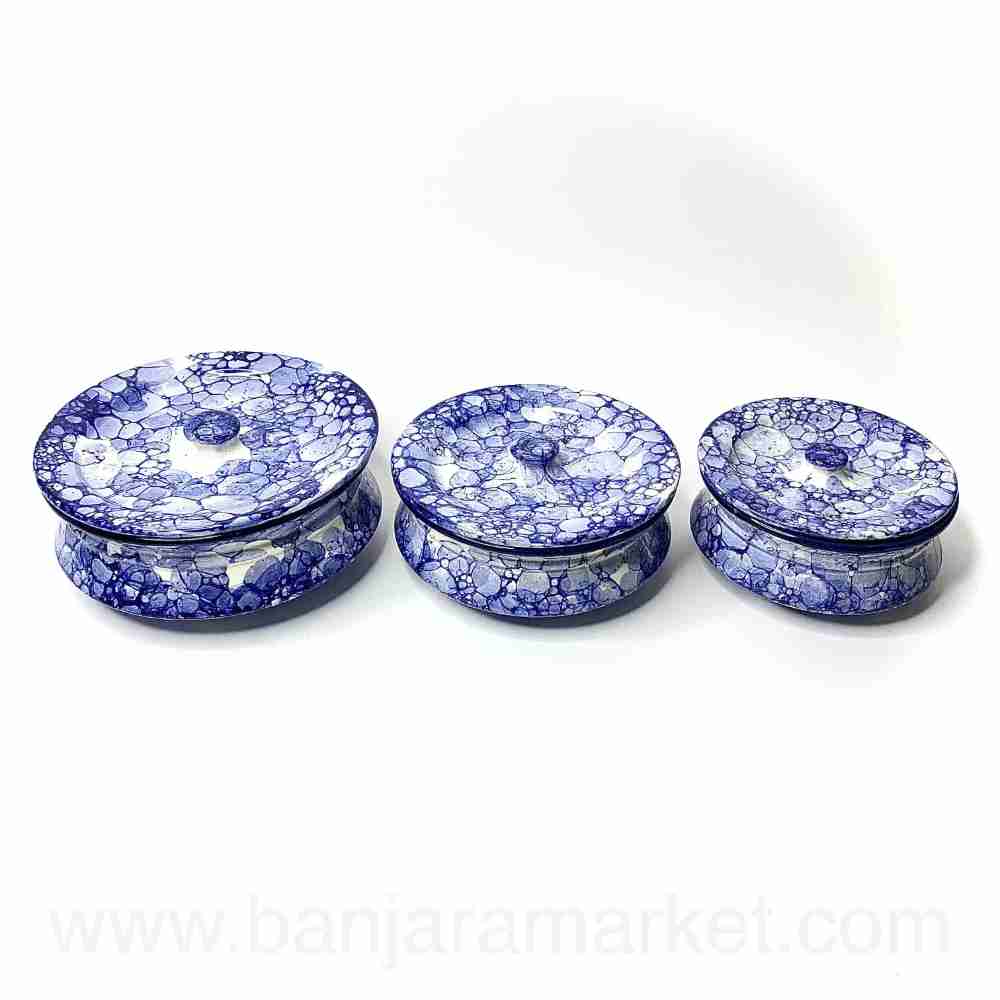 Banjara Market | Blue Bubble Print Degchi (Set of 3)