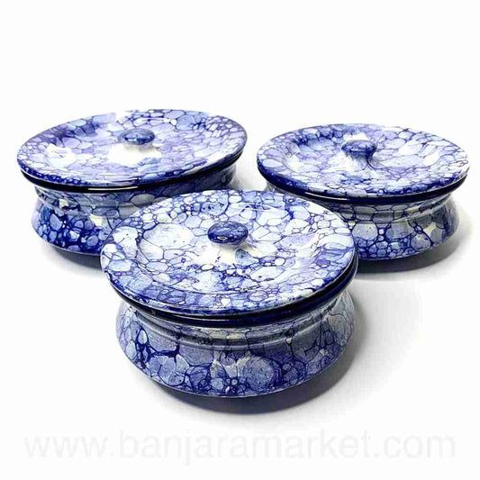 Banjara Market | Blue Bubble Print Degchi (Set of 3)