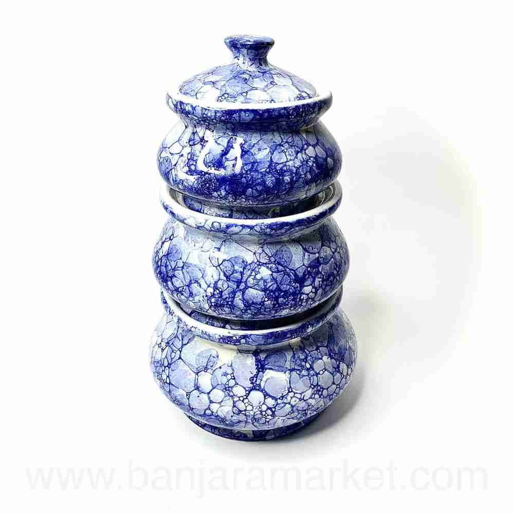 Banjara Market | Blue Bubble Print Handi (Set of 3)