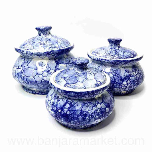 Banjara Market | Blue Bubble Print Handi (Set of 3)