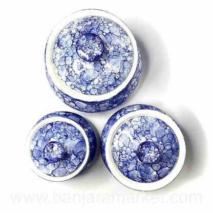 Banjara Market | Blue Bubble Print Handi (Set of 3)