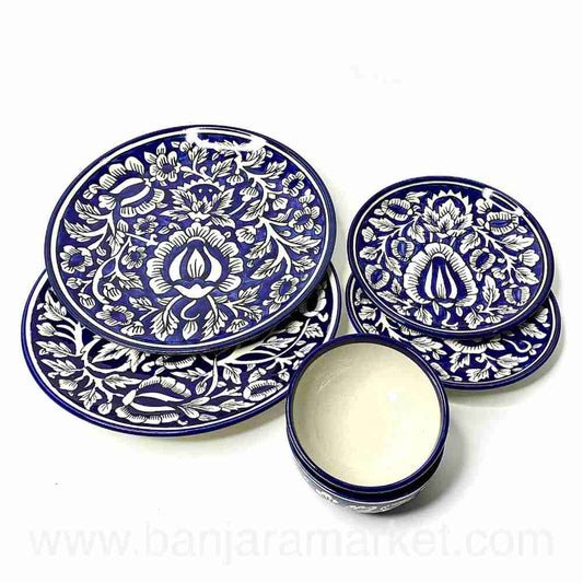 Banjara Market | Blue Mughal Print Dinner Set (Set of 6)