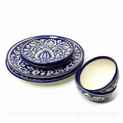 Banjara Market | Blue Mughal Print Dinner Set (Set of 6)