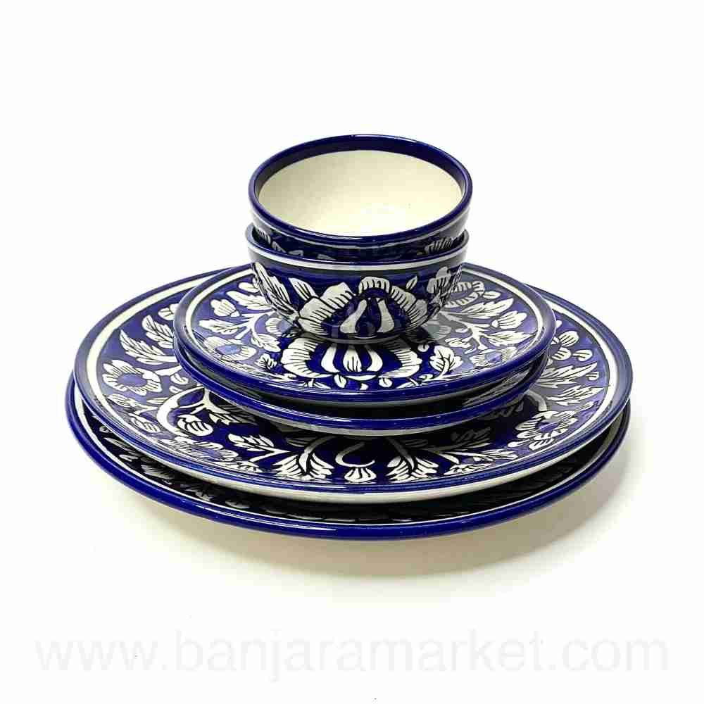 Banjara Market | Blue Mughal Print Dinner Set (Set of 6)