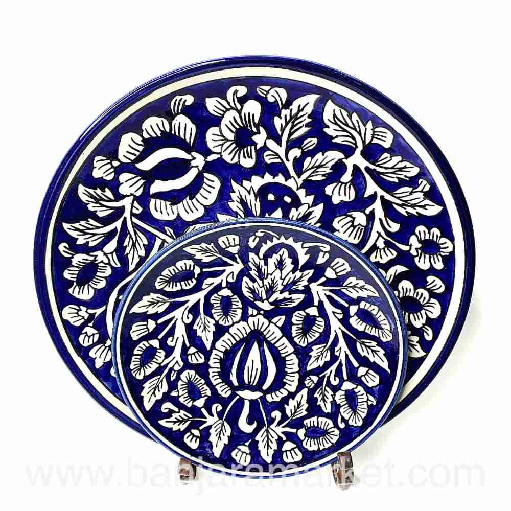 Banjara Market | Blue Mughal Print Dinner Set (Set of 12)