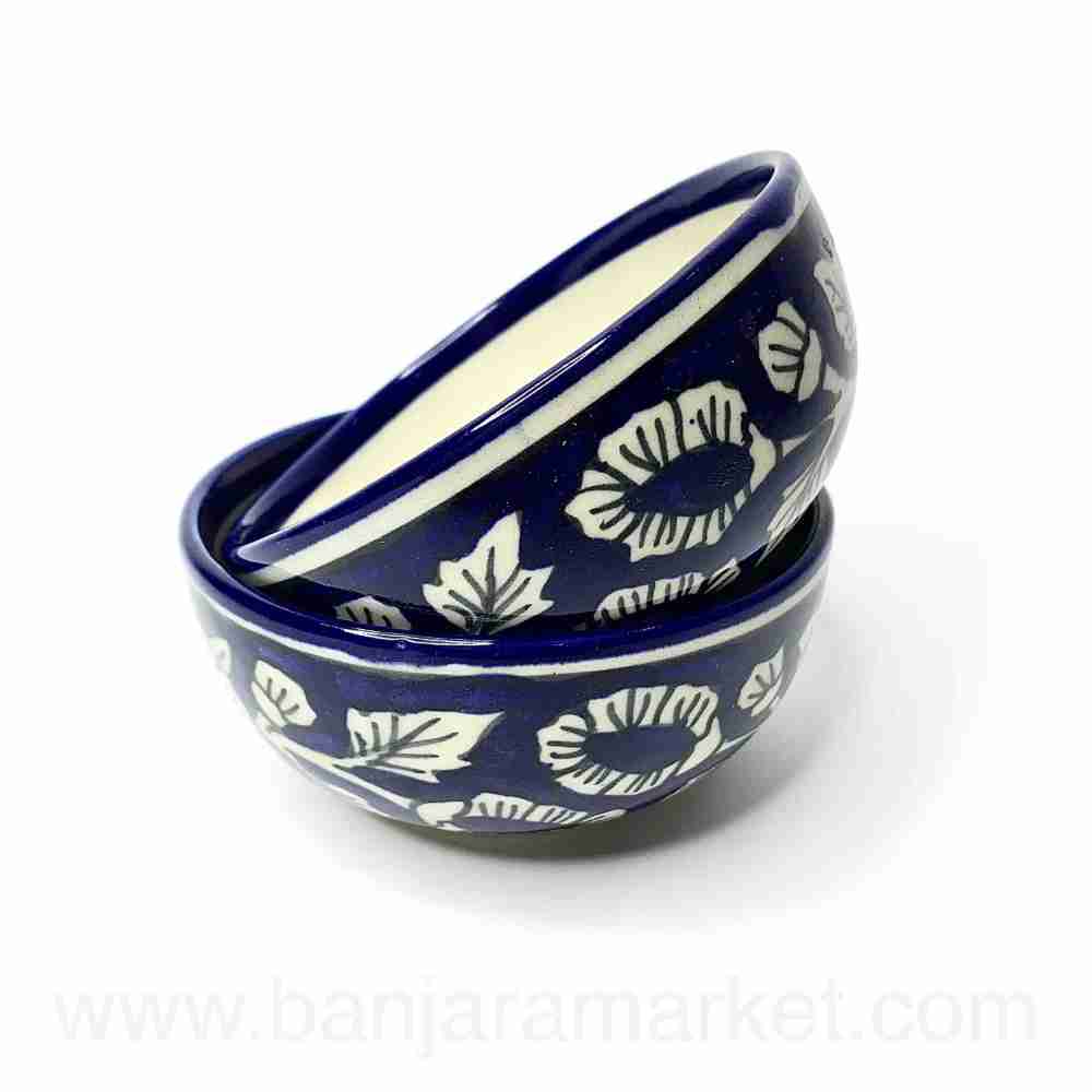 Banjara Market | Blue Mughal Print Small Bowls (Set of 2)