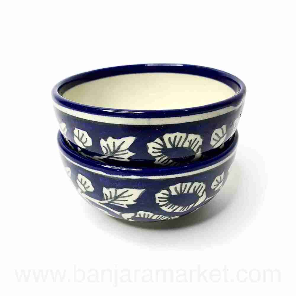 Banjara Market | Blue Mughal Print Small Bowls (Set of 2)