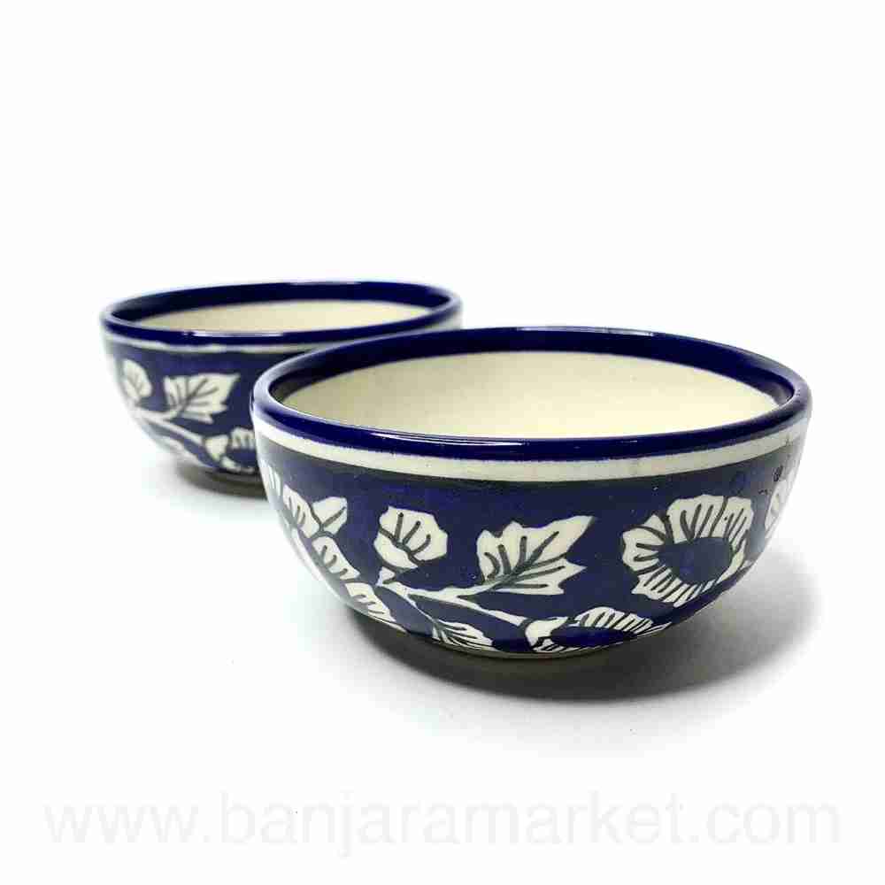 Banjara Market | Blue Mughal Print Small Bowls (Set of 2)