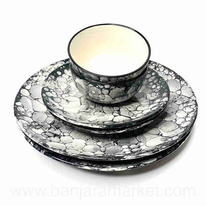 Banjara Market | Grey Bubble Print Dinner Set (Set of 6)