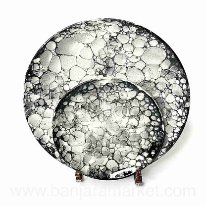 Banjara Market | Grey Bubble Print Dinner Set (Set of 12)