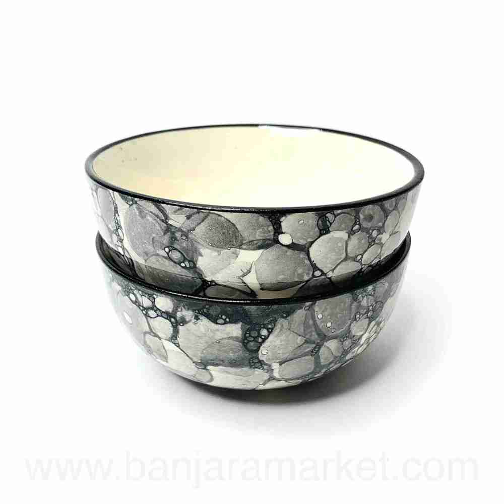 Banjara Market | Grey Bubble Print Small Bowls (Set of 2)